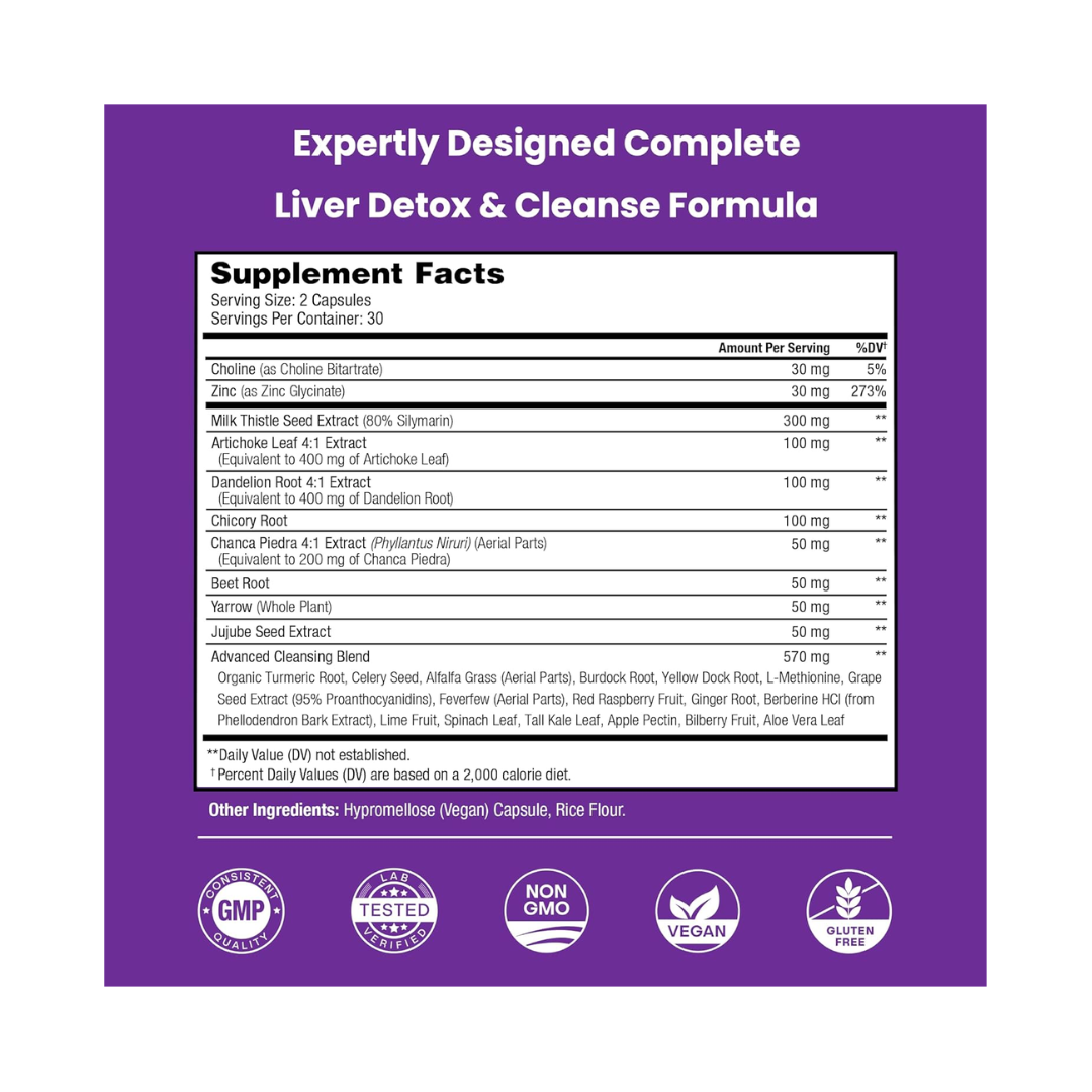 Liver Cleanse Detox & Repair – 25+ Herbal Blend with Milk Thistle, Dandelion & Artichoke (60 Capsules) - Kodomo store