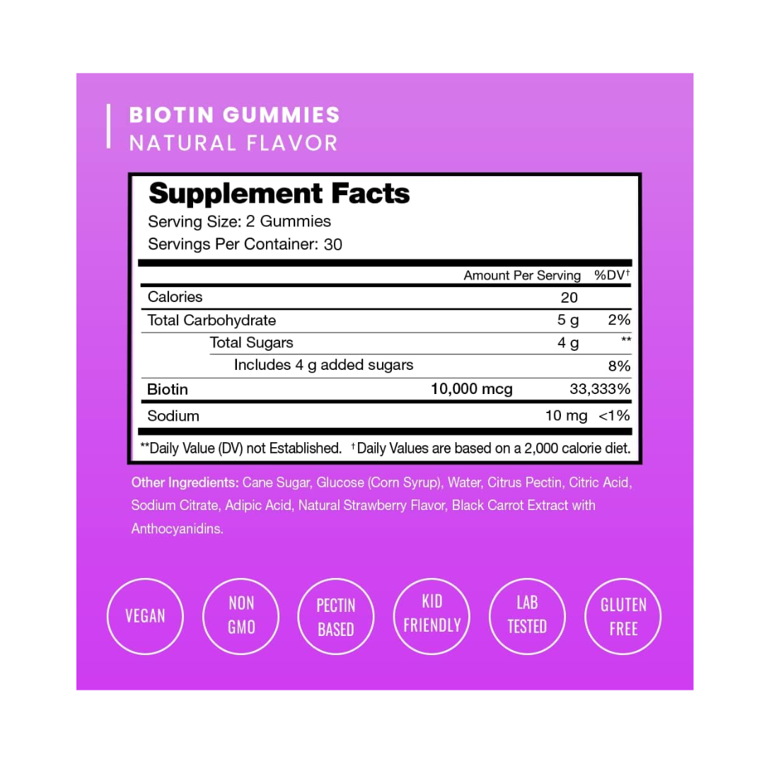 NutraChamps Biotin Gummies 10,000mcg – Vegan Hair, Skin & Nails Support for Adults & Kids (60 Count) - Kodomo store