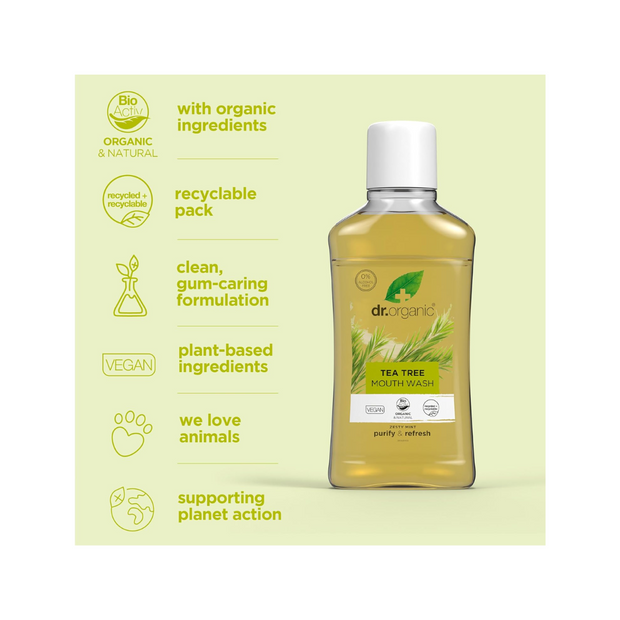 Dr.Organic Tea Tree Mouthwash – 500ml - Kodomo store