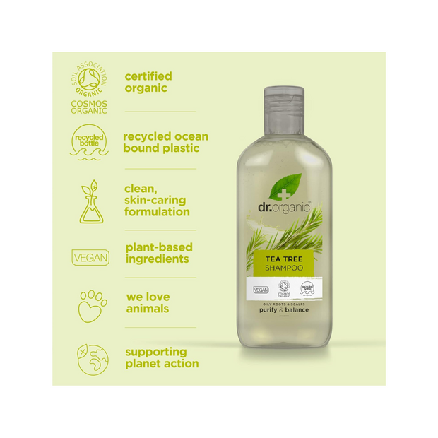 Dr. Organic Tea Tree Shampoo – Natural, Vegan, Paraben-Free, 265ml - Kodomo store