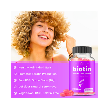 NutraChamps Biotin Gummies 10,000mcg – Vegan Hair, Skin & Nails Support for Adults & Kids (60 Count) - Kodomo store