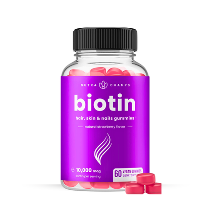 NutraChamps Biotin Gummies 10,000mcg – Vegan Hair, Skin & Nails Support for Adults & Kids (60 Count) - Kodomo store