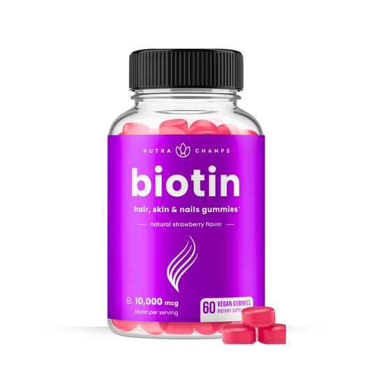 NutraChamps Biotin Gummies 10,000mcg – Vegan Hair, Skin & Nails Support for Adults & Kids (60 Count) - Kodomo store